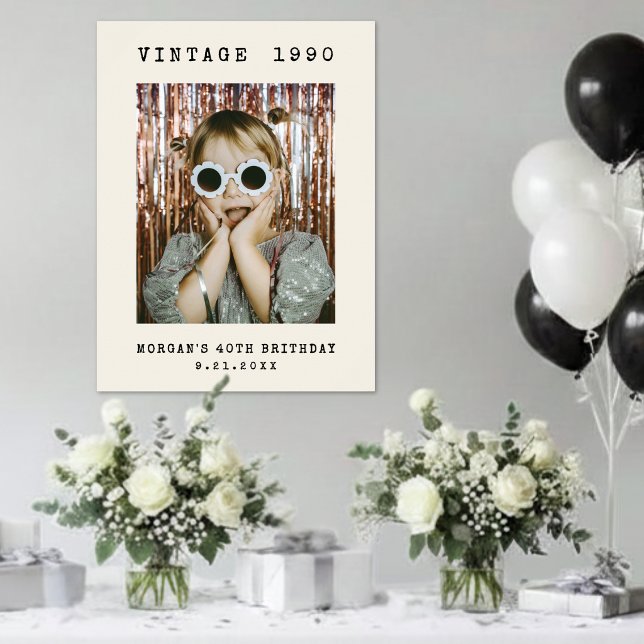 Affiche Panneau de bienvenue pour fête d'anniversaire avec (Vintage Photo Birthday Party Welcome Sign)
