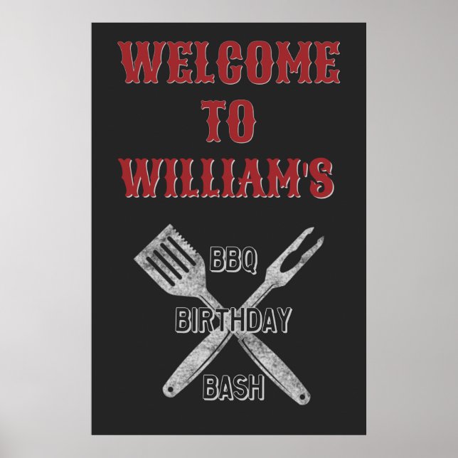 Affiche Panneau de bienvenue pour fête d'anniversaire BBQ  (Devant)