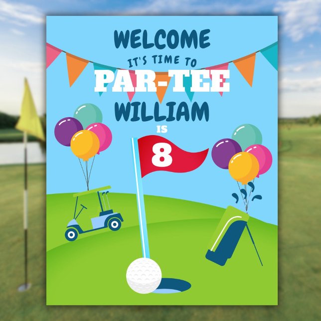 Affiche Panneau de bienvenue pour fête d'anniversaire de g (Golf Birthday Party Welcome Sign)