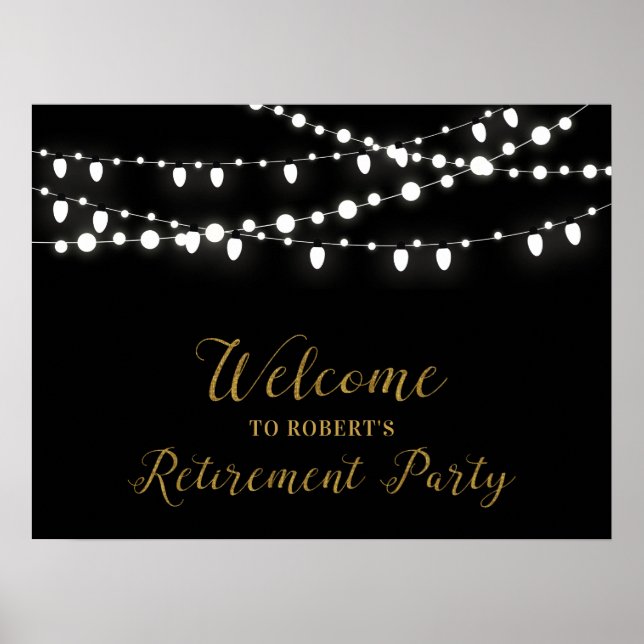 Affiche Panneau de bienvenue pour fête de retraite Or & No (Devant)