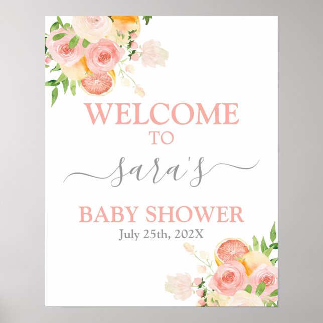 Affiche Panneau de bienvenue pour fille Baby shower Citrus (Devant)