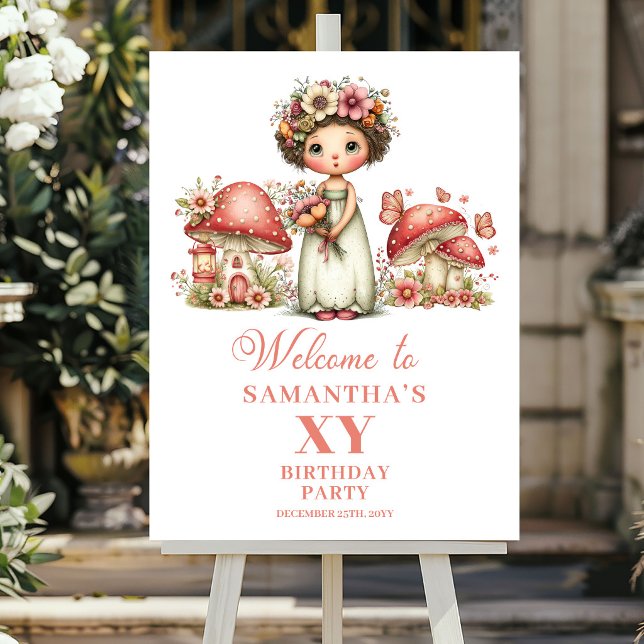 Affiche Panneau de bienvenue pour la 5e anniversaire de la (Cute Magical Fairy 5th Birthday Welcome Sign)