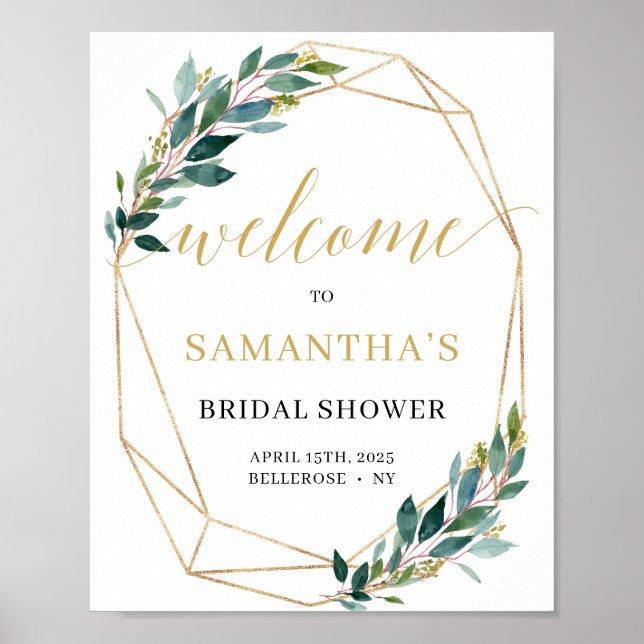 Affiche Panneau de bienvenue pour la douche de mariée vert (Devant)