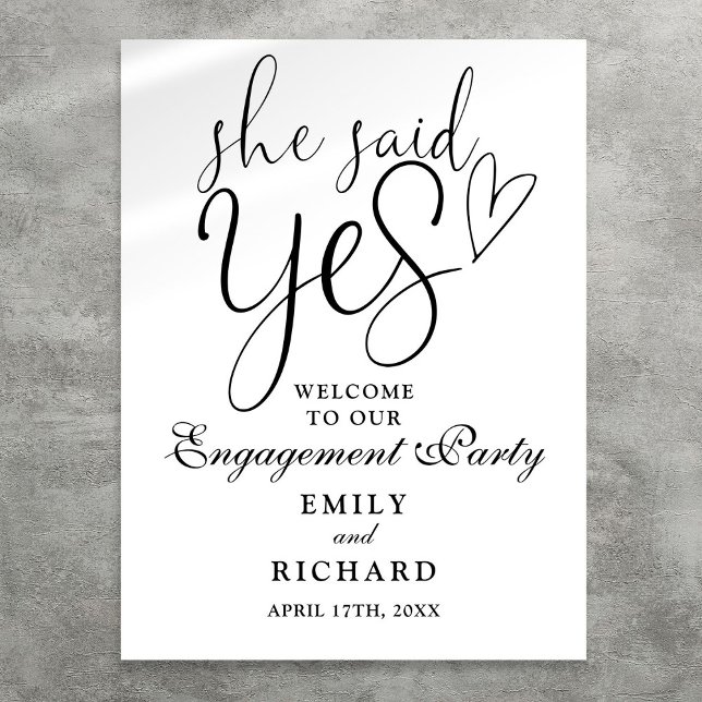 Affiche Panneau de bienvenue pour la fête de fiançailles E (She Said Yes Engagement Party Welcome Sign)