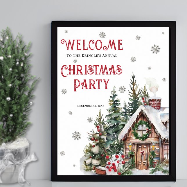 Affiche Panneau de bienvenue pour la fête de Noël d'hiver (Festive Winter Christmas Party Welcome Sign)