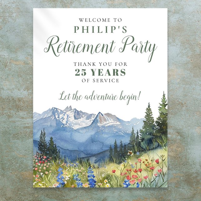 Affiche Panneau de bienvenue pour la fête de retraite aux  (Mountain Wildflowers Retirement Party Welcome Sign)