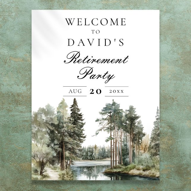 Affiche Panneau de bienvenue pour la fête de retraite de l (Rustic Lake Forest Retirement Party Welcome Sign)