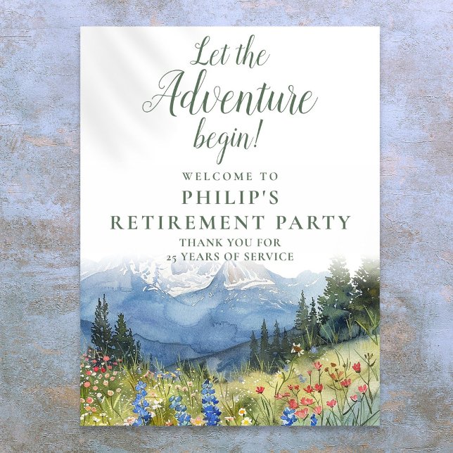 Affiche Panneau de bienvenue pour la fête de retraite de l (Adventure Mountain Retirement Party Welcome Sign)