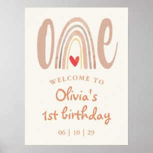 Affiche Panneau de bienvenue pour le 1er anniversaire Boho