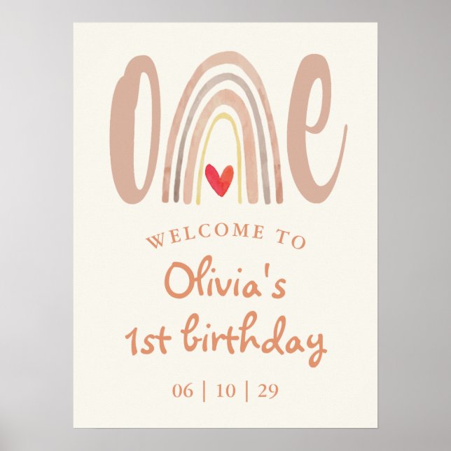 Affiche Panneau de bienvenue pour le 1er anniversaire Boho (Devant)