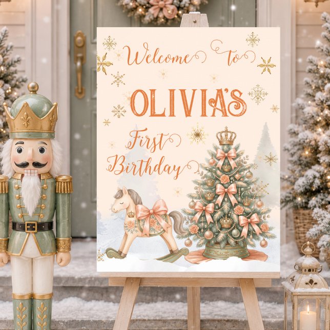 Affiche Panneau de bienvenue pour le 1er anniversaire de N (Nutcracker Sugar Plum Christmas Welcome Sign)