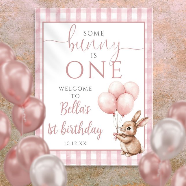 Affiche Panneau de bienvenue pour le 1er anniversaire de P (Little Bunny Pink 1st Birthday Welcome Sign)