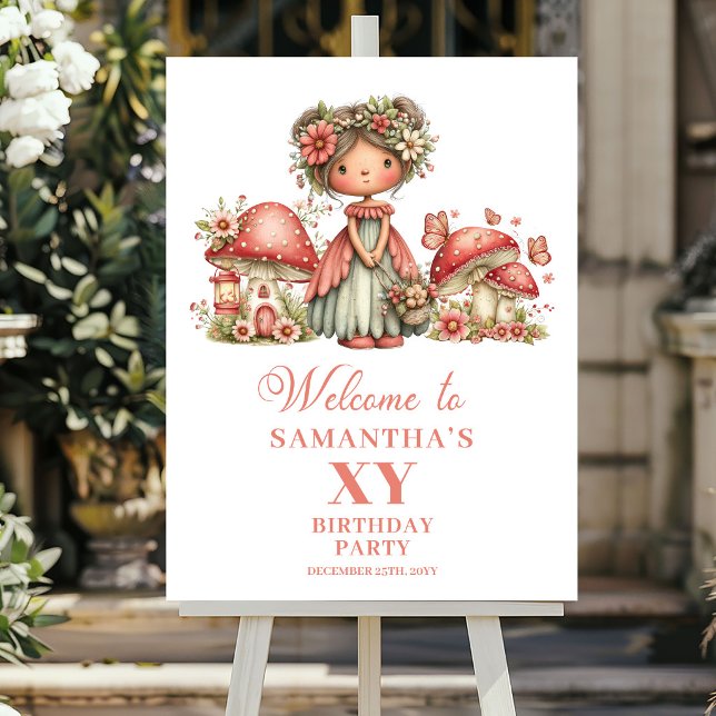Affiche Panneau de bienvenue pour le 2ème anniversaire de  (Whimsical Blush Fairy 2nd Birthday Welcome Sign)