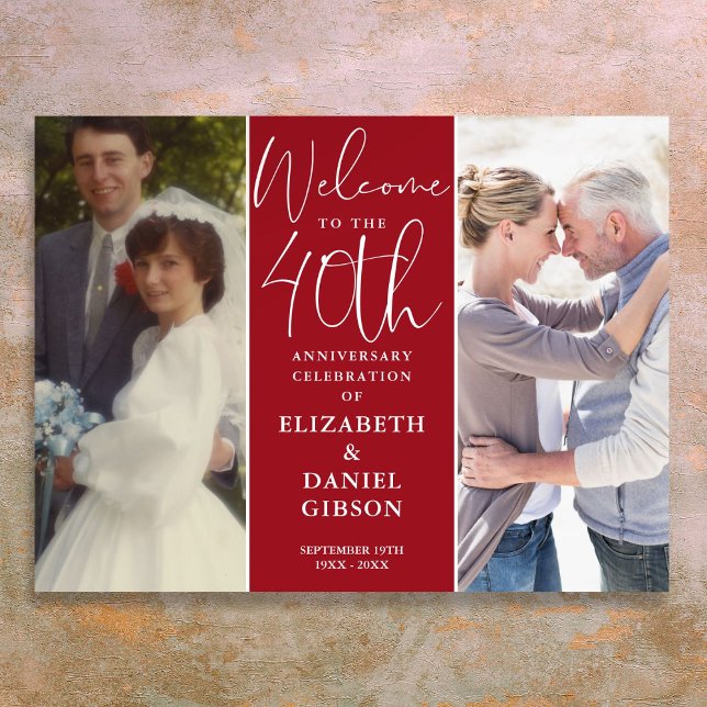 Affiche Panneau de bienvenue pour le 40e anniversaire de m (Then And Now 2 Photo 40th Anniversary Welcome Sign)