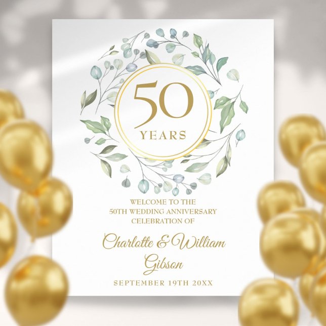 Affiche Panneau de bienvenue pour le 50e anniversaire de L (Laurel Greenery 50th Anniversary Welcome Sign)