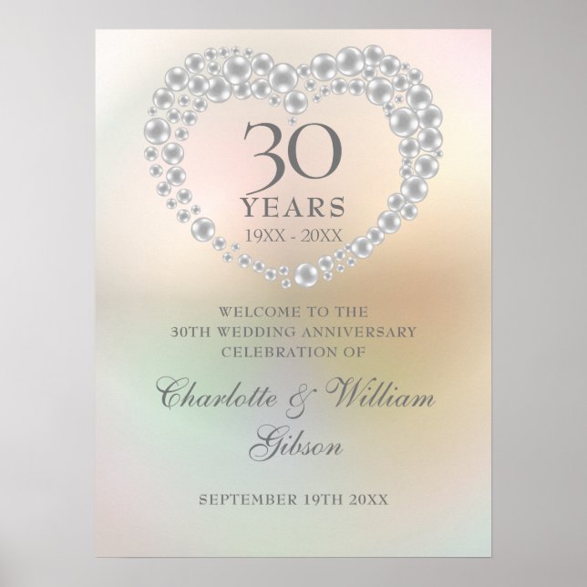 Affiche Panneau de bienvenue pour les 30 ans de mariage Cœ (Devant)