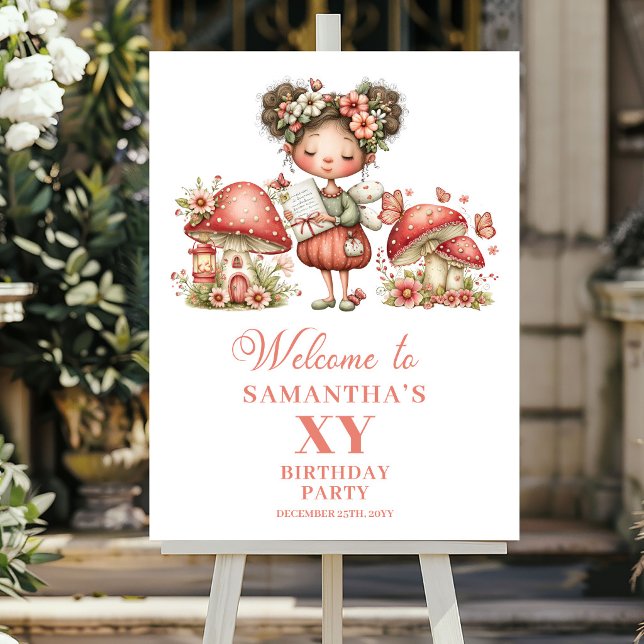 Affiche Panneau de Bienvenue pour les 4 Ans de Fée Magique (Whimsy Magical Fairy 4th Birthday Welcome Sign)