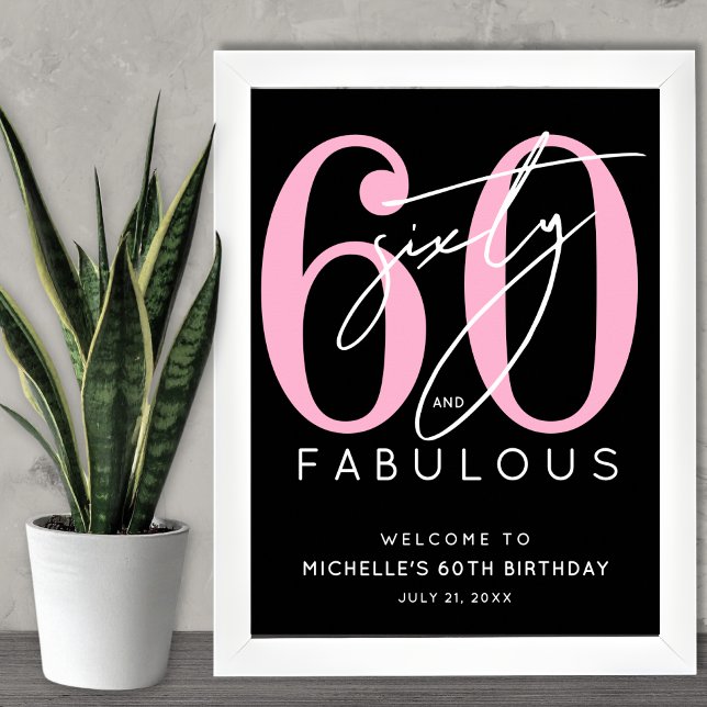 Affiche Panneau de bienvenue pour les 60 ans de Black Pink (Black Pink 60th Birthday Welcome Sign)