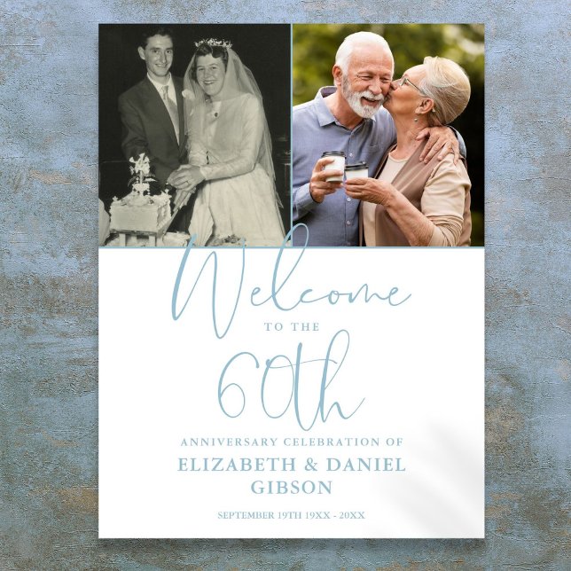 Affiche Panneau de bienvenue pour les 60 ans de mariage av (60th Wedding Anniversary 2 Photo Welcome Sign)