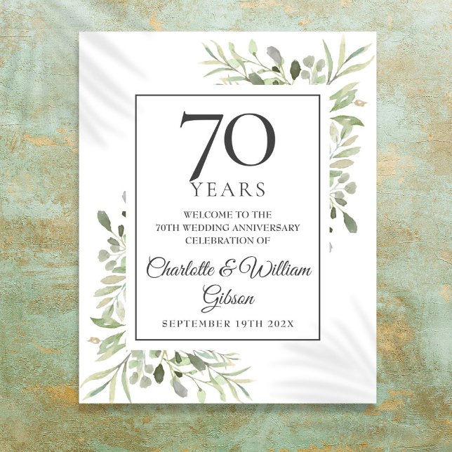Affiche Panneau de bienvenue pour les 70 ans de mariage av (Greenery 70th Wedding Anniversary Welcome Sign)