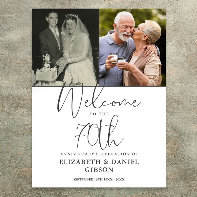 Affiche Panneau de bienvenue pour les 70 ans de mariage av (70th Wedding Anniversary 2 Photo Welcome Sign)