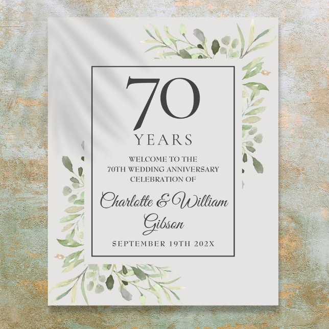 Affiche Panneau de bienvenue pour les 70 ans de mariage av (Greenery 70th Wedding Anniversary Welcome Sign)