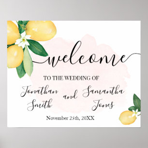Affiche Panneau de bienvenue pour mariage aux citrons Rose