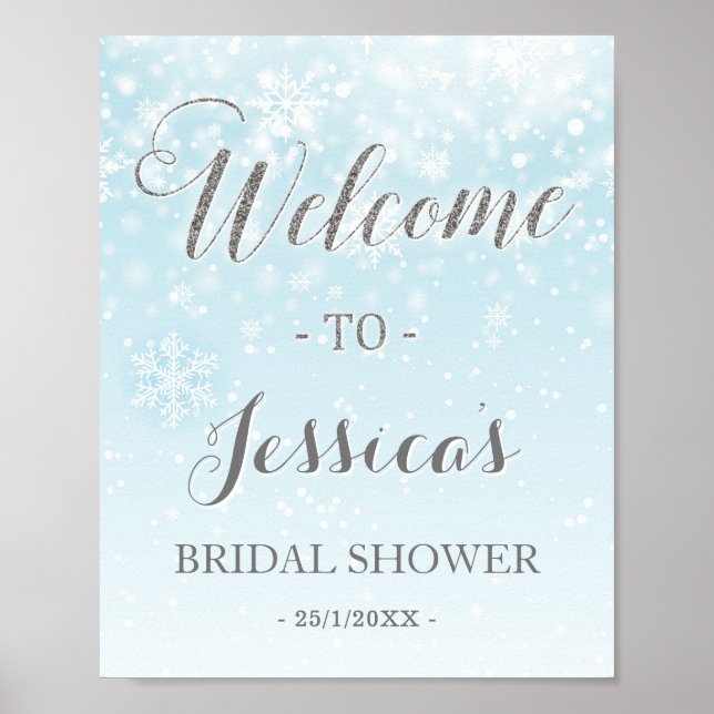 Affiche Panneau de bienvenue pour mariage d'hiver bleu (Devant)