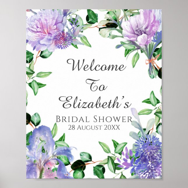 Affiche Panneau de bienvenue pour mariage Iris Hydrangeas  (Devant)