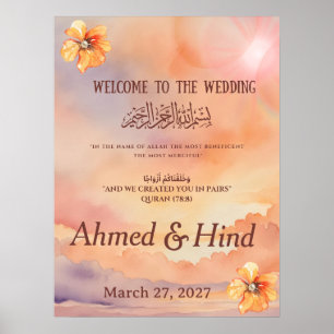 Affiche Panneau de bienvenue pour mariage islamique Fleu