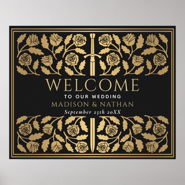 Affiche Panneau de bienvenue pour mariage royal avec épée  (Devant)
