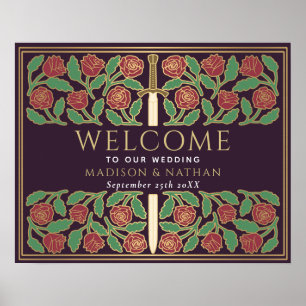 Affiche Panneau de bienvenue pour mariage royal floral or