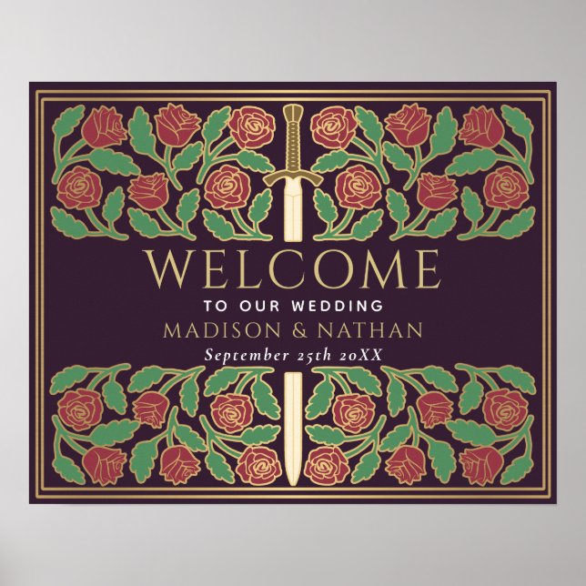 Affiche Panneau de bienvenue pour mariage royal floral or  (Devant)