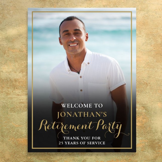 Affiche Panneau de bienvenue pour photo de fête de retrait (Gold Script Retirement Party Photo Welcome Sign)