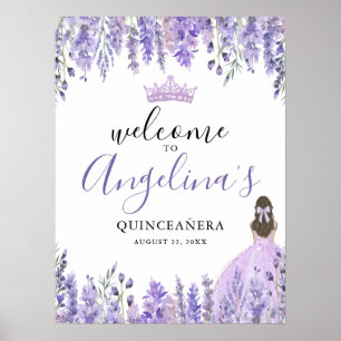 Affiche Panneau de bienvenue pour Quinceanera à fleurs vio