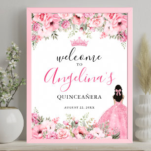 Affiche Panneau de bienvenue pour Quinceanera rose