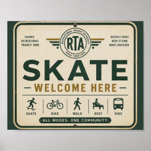 Affiche Panneau de bienvenue pour skateboarding Communauté