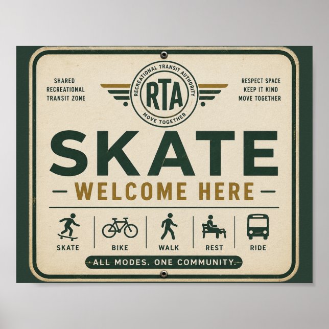 Affiche Panneau de bienvenue pour skateboarding Communauté (Devant)