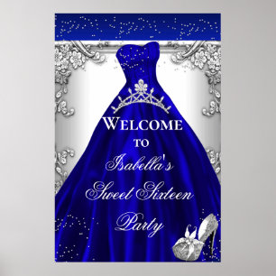 Affiche Panneau de bienvenue pour soirée filles bleu argen