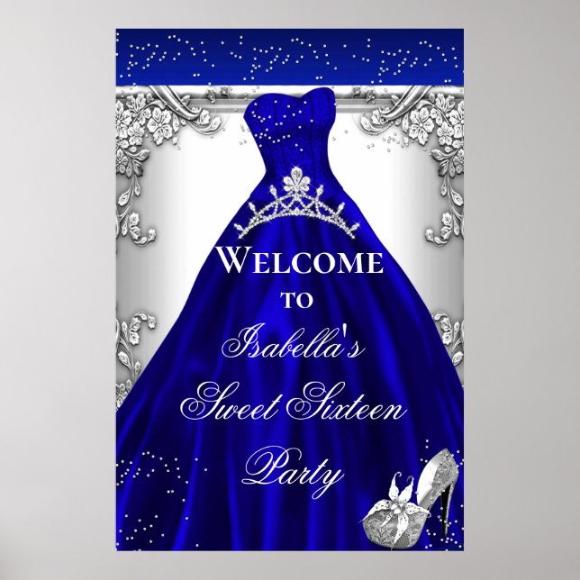 Affiche Panneau de bienvenue pour soirée filles bleu argen (Devant)