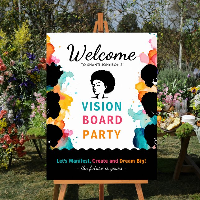 Affiche Panneau de bienvenue pour soirée tableaux de visua (Vibrant Colors Vision Board Party Welcome Sign)