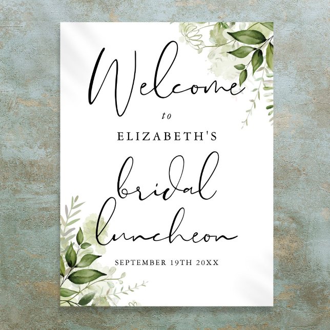 Affiche Panneau de bienvenue pour un déjeuner floral de ma (Greenery Floral Bridal Luncheon Welcome Sign)