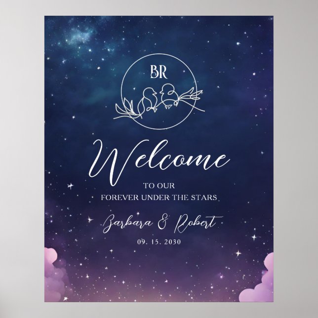 Affiche Panneau de bienvenue pour un mariage sous une nuit (Devant)