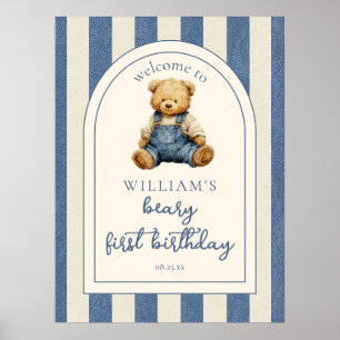 Affiche Panneau de bienvenue pour un ourson en jean bleu p