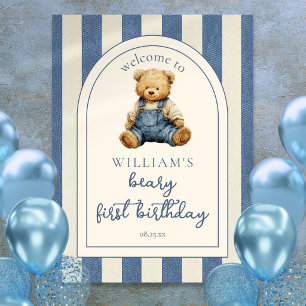 Affiche Panneau de bienvenue pour un ourson en jean bleu p
