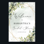 Affiche Panneau de bienvenue pour une baby shower bohème a<br><div class="desc">Panneau de bienvenue pour une baby shower bohème avec verdure dorée, Contactez-moi pour des articles assortis ou pour une personnalisation, Blush Roses ©</div>