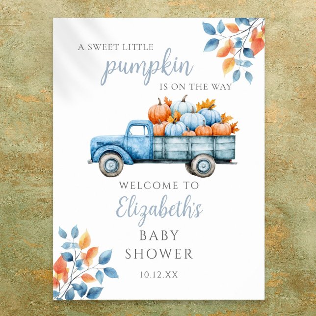 Affiche Panneau de bienvenue pour une Baby Shower Douce Pe (Sweet Little Pumpkin Blue Baby Shower Welcome Sign)
