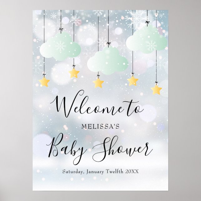 Affiche Panneau de bienvenue pour une baby shower hivernal (Devant)