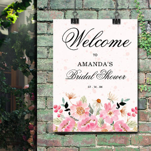 Affiche Panneau de bienvenue pour une baby shower Rose Fle