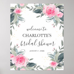 Affiche Panneau de bienvenue pour une baby shower rose flo